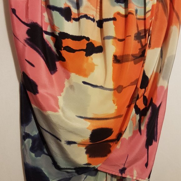 BCBGMAXAZRIA Multicolor Watercolor Print Drape Silk Mini Skirt S 4 2 0 15 in. - Picture 6 of 16